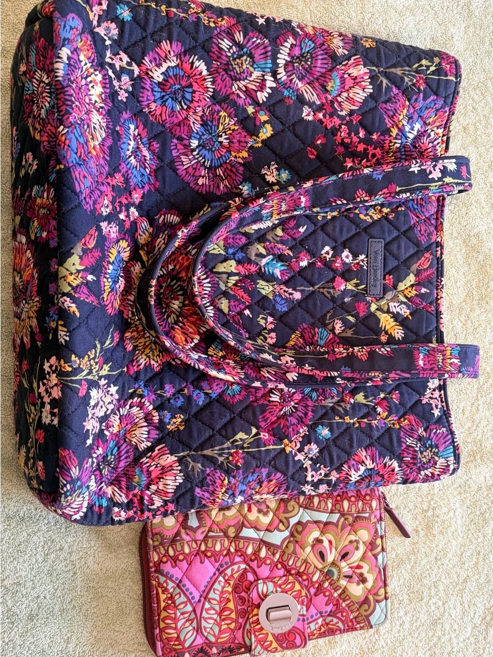Vera Bradley Floral Quilted Tote Bag & Matching Wallet Bundle Set